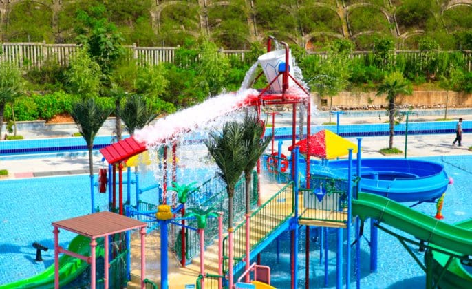hotel water park with slides and pool